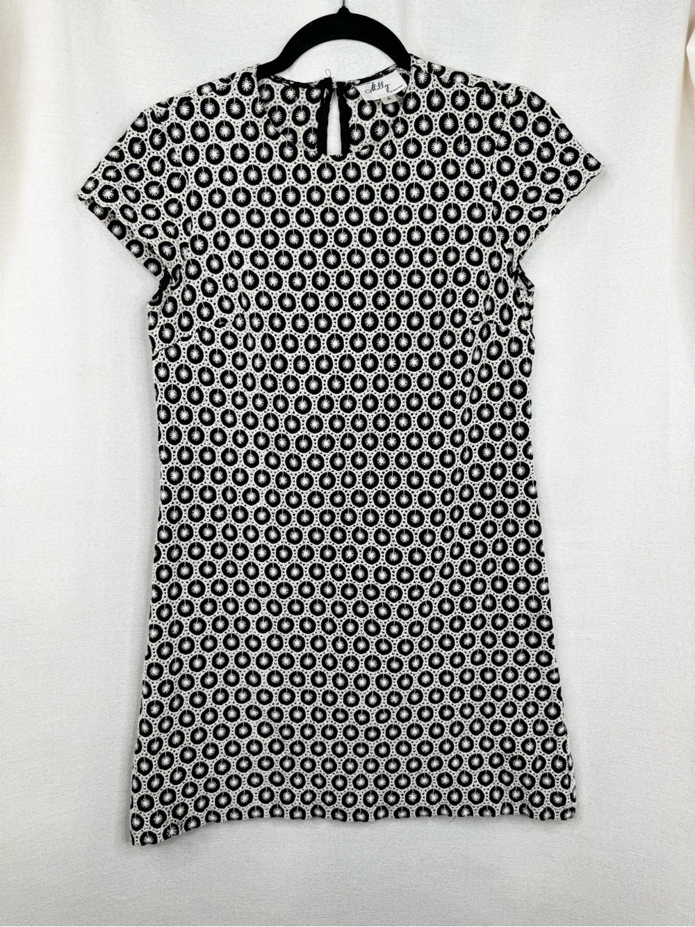 Milly of New York Dress Womens Size 4 Black & Ivory Shift Short Sleeve Mod